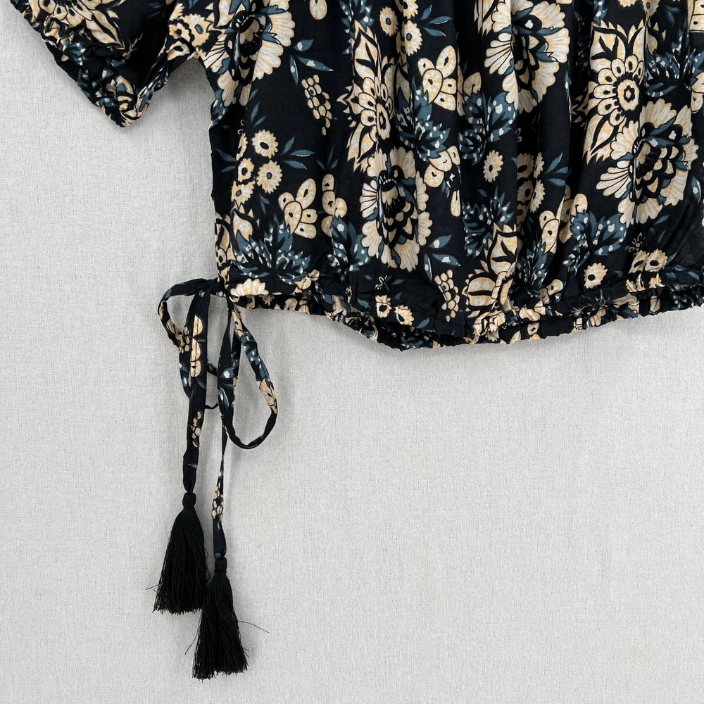 TIARE HAWAII Shirt Womens One Size Black Floral Lover Off the Shoulder Crop Top - Picture 8 of 12